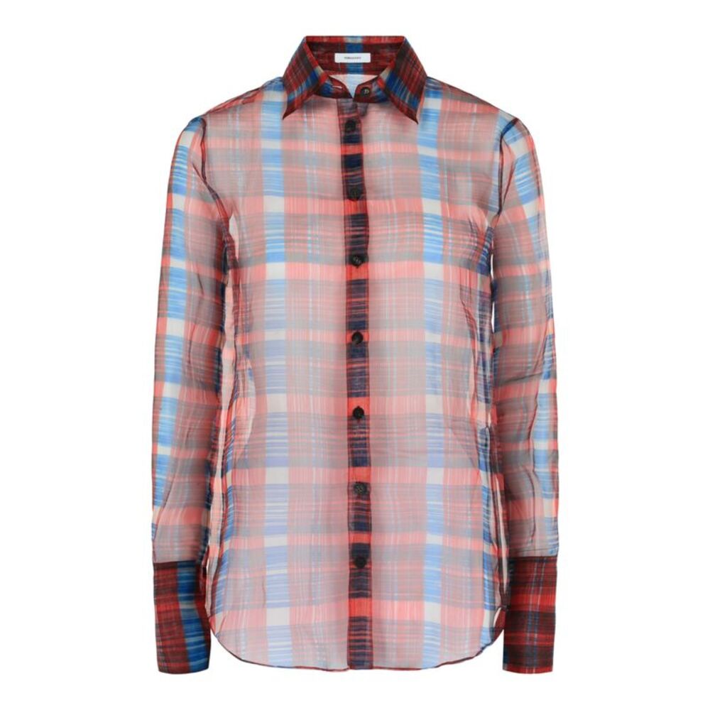 Ferragamo August Organza Check Button-Front Shirt Multi Womens